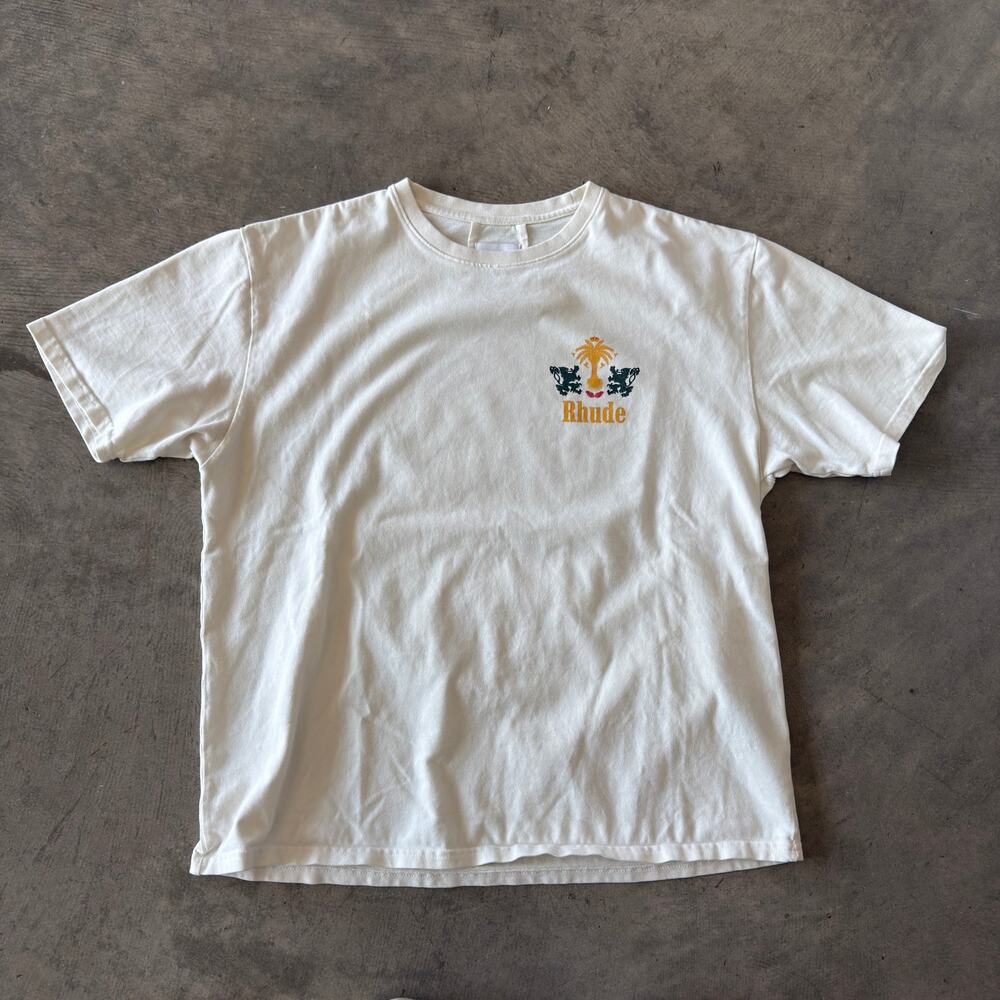 : Rhude Tabacos Supremos Finest Selection Crest Graphic T-Shirt White Size XL